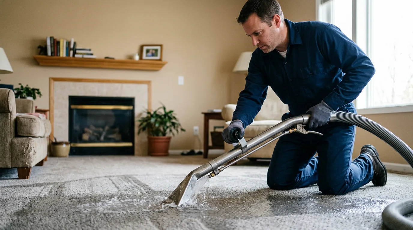 Water damage restoration technician working near Jacksonville, AL